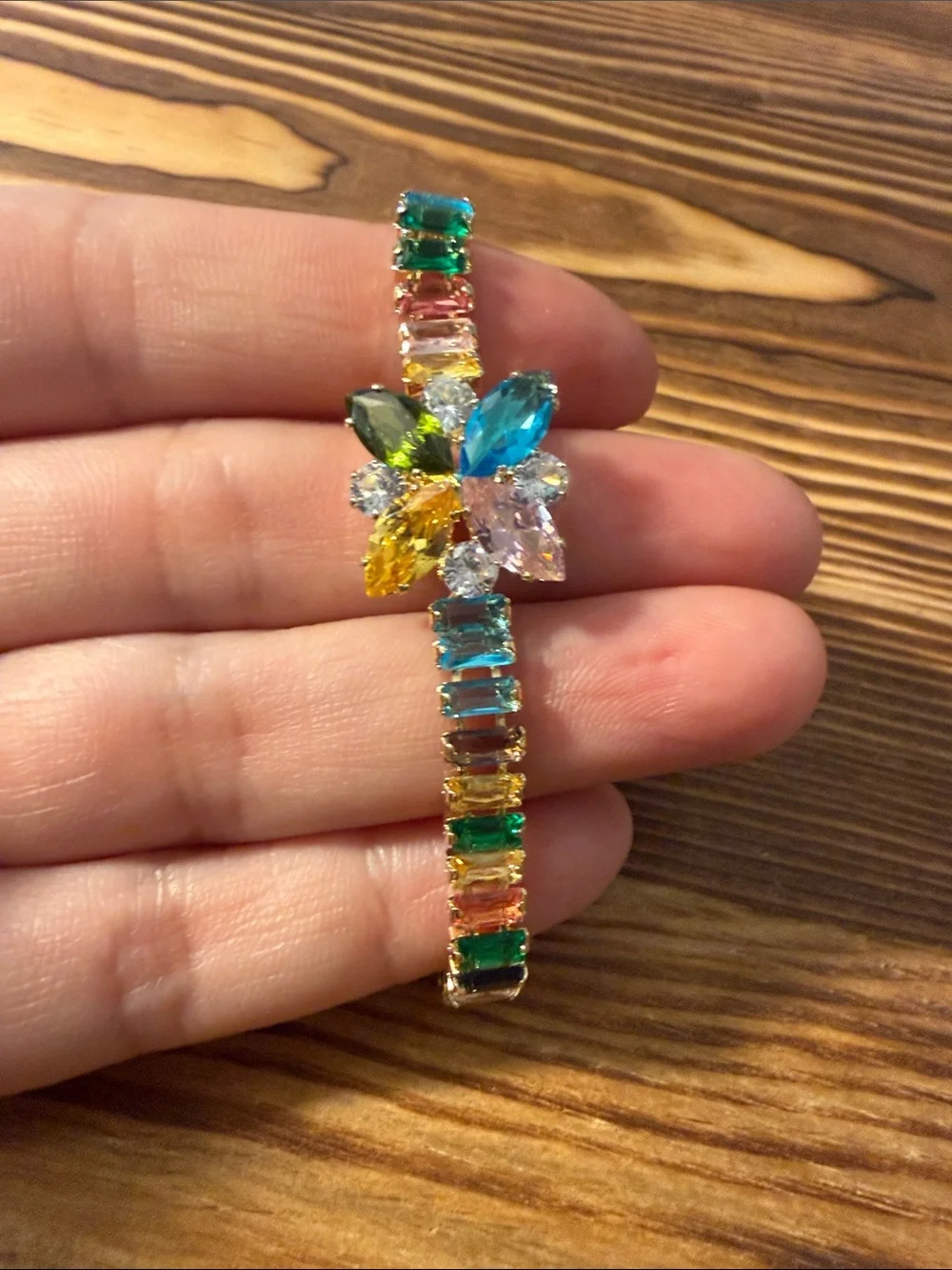 Gold Plated Multicolor Crystal Flower Tennis Bracelet - Women Jewelry